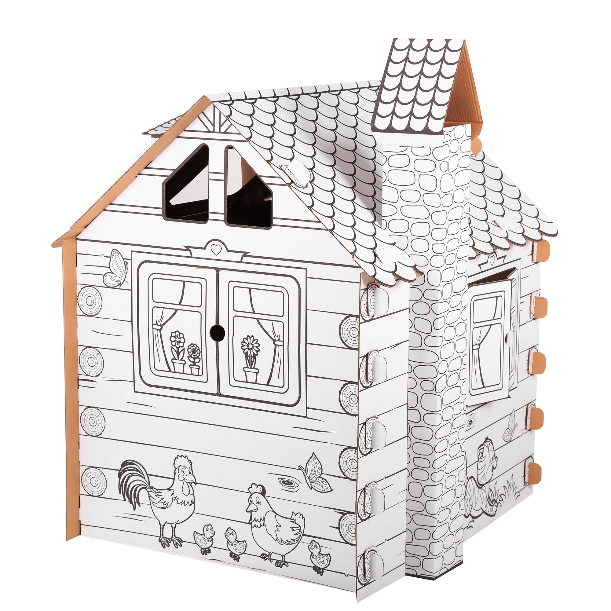 Раскраска домик с трубой. идея для игровой зоны в кафе: складные картонные домики-раскраски. какой выбрать размер