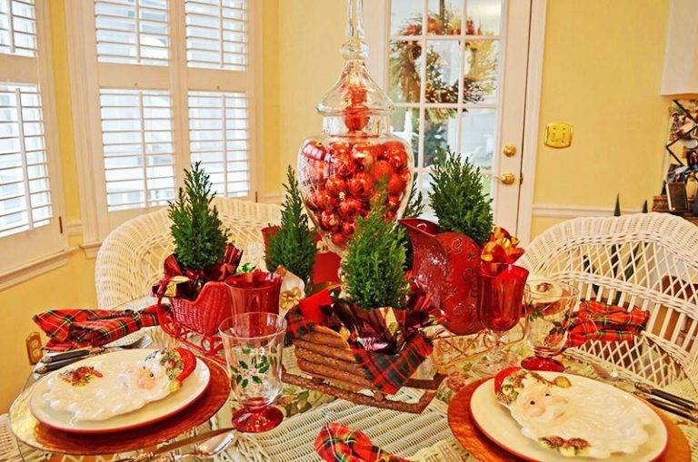 Украшение новогоднего стола 2023: сервировка, свечи, посуда, композиции