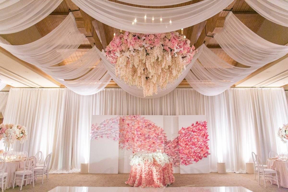 Оформление и украшение зала от 3500р. на свадьбу воздушными шарами, цветами и тканями в москве