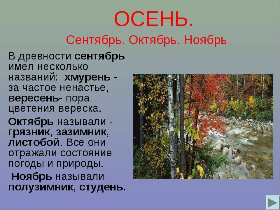 Октябрь какой месяц. Осенние месяцы. Старинные названия осенних месяцев. Осенние месяцы в старину. Сообщение про месяц сентябрь.